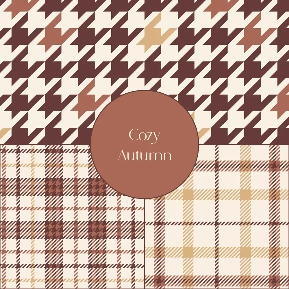 Image presenting 3 cozy autumn designs in earthy palette